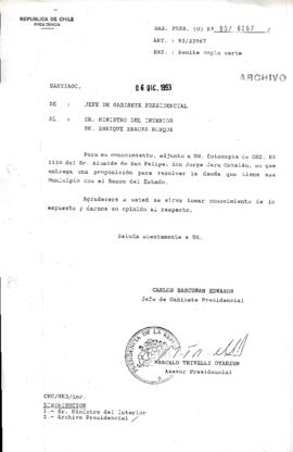 [Oficio Gab. Pres. Ord. N° 6267  de Jefe de Gabinete Presidencial, remite copia de carta que se i...