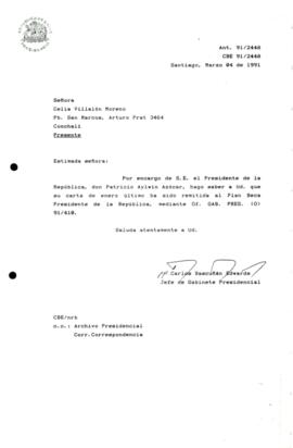 [Carta de respuesta por remisión de correspondencia enviada al Presidente, redirigiéndola al Plan Beca Presidente de la República]