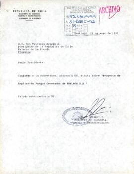 [Ministro de Economía remite minuta "Proyecto de ampliación parque generador de EDELNOR S.A.]