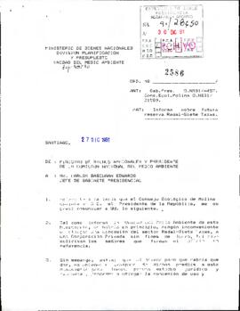 [Carta al Sr. Bascuñán Jefe de Gabinete Presidencial del Sr Ministro de Bienes Nacionales sobre zona Radal Sete Tazas]