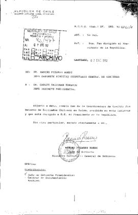 [Copia de Oficio Ord. Nº 1012/1 de Jefe de Gabinete Secretario General de Gobierno, remite fax]