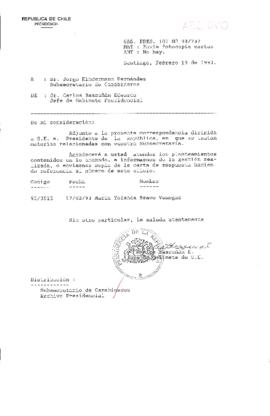 [Oficio  Gab. Pres. Ord. N° 0797 de Jefe de Gabinete Presidencial, remite copia de carta que se indica]