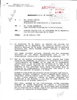 Memorándum D.C.I. N° 012/ 91 del sr. Jorge Rosenblut, Jefe Coordinación Interministerial, dirigido a sr. Alvaro García, Subsecretario Ministerio de Planificación y Cooperación