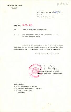 [Carta del Jefe de Gabinete Presidencial al Intendente de la Región de Valparaíso]