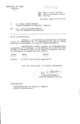 [Oficio Gab. Pres. Ord. N° 1933 de Jefe de Gabinete Presidencial, remite copia de carta]