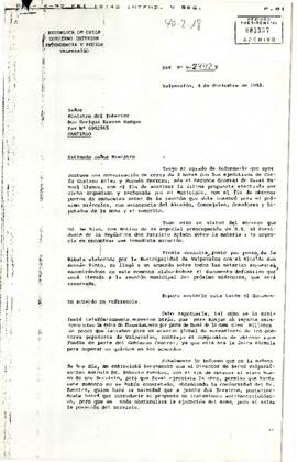 Fax Nº 9-24421 del Intendente de la V Región, sr. Juan Andueza Silva, dirigida al Ministro del Interior, Dn. Enrique Krauss Rusque