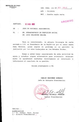 [Oficio Gab. Pres. Ord. N° 3846 de  Jefe de Gabinete Presidencial, remite copia de carta que se indica]