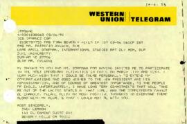 Telegrama del sr. Jack Lemmon, dirigido al Presidente Electo, sr. Patricio Aylwin Azócar