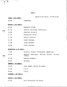 Agendas Presidenciales de abril de 1990, con el detalle de reuniones, audiencias y actos oficiales del Presidente de la República