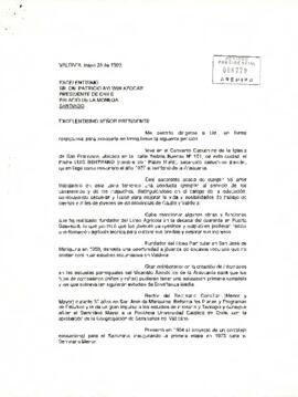 Carta enviada desde Valdivia por Luis D. San Martín Price al Presidente Patricio Aylwin