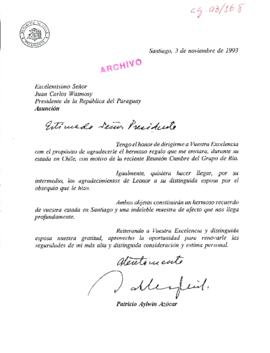 [Agradece regalo recibido por el Presidente de la República del Paraguay]
