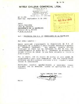 Carta solicitando la anulación de la audiencia de Masaharu Takahashi, Senior Executive Manager Director de la Casa Matriz Mitsui & Co., Ltd., con el Presidente de la República