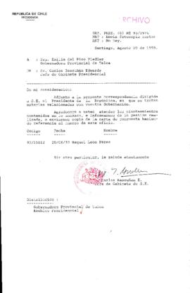[Oficio  Gab. Pres. Ord. N° 3976 de Jefe de Gabinete Presidencial, remite copia de carta que se indica]
