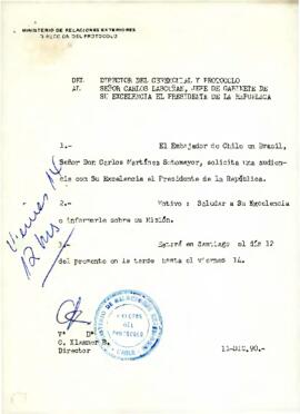 Nota de la Dirección del Protocolo del Ministerio de Relaciones Exteriores dirigida al Jefe de Gabinete del Presidente de la República