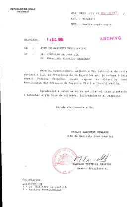 [Oficio Gab. Pres. Ord. N° 6397 de Jefe de Gabinete Presidencial, remite copia de carta que se in...