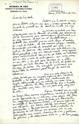 Carta desde la Embajada de Chile en Italia, del embajador, sr. Raúl Troncoso C., dirigida al Presidente de la República