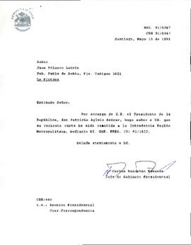 [Remite carta a la Intendencia región Metropolitana]
