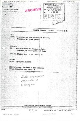 [Telex del Presidente de Slovenia dirigido al Presidente Aylwin]