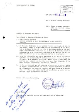 [Oficio Ord. N° 15 de Alcalde de Corral, sobre programa restauración de fuertes comuna]