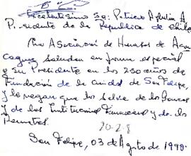 Carta dirigida al sr. Patricio Aylwin Azócar, Presidente de la República de Chile, desde la Asociación de Huasos de Aconcagua