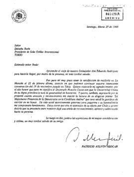 [Carta del Presidente Aylwin al Presidente de Soka Gakkai Internacional].