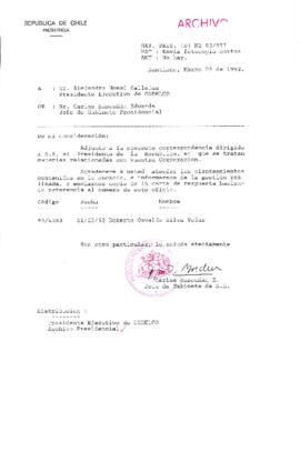 [Oficio  Gab. Pres. Ord. N° 0977 de Jefe de Gabinete Presidencial, remite copia de carta que se indica]