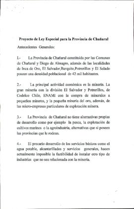 [Envía Proyecto de Ley especial para la Provincia de Chañaral]