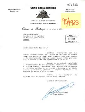 Carta enviada por Marino Pizarro Pizarro, Gran Maestro de la Gran Logia de Chile, al Presidente Patricio Aylwin