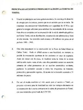 Principales Acciones Gubernamentales en la Comuna de Tortel