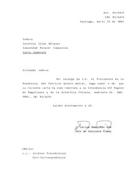 Carta remitida a la Intendencia XII Región de Magallanes y de la Antàrtica Chilena