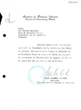 [Invitación Embajada de la República Arabe de Egipto en Chile con ocasión de celebrarse el Día Nacional de Egipto]