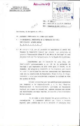 [Entrega su opinión con respecto al proyecto "Construcción Línea No. 5 del Metro de Santiago"]