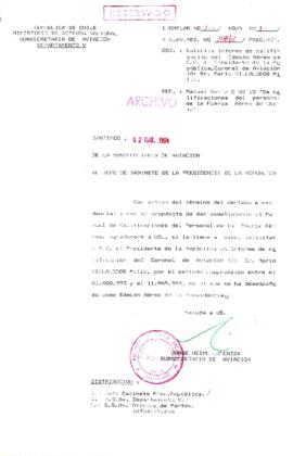 [Oficio Reservado N° 118 de Subsecretaria de Aviación, solicita informe de calificación]