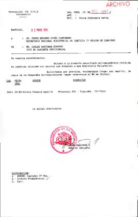 [Se remite fotocopia de correspondencia a Secretario Regional Ministerial de Justicia IV Región]