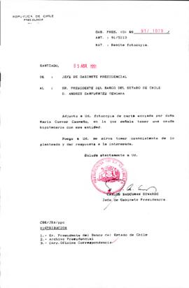 [Remite carta sobre deuda a Presidente del Banco de Chile]