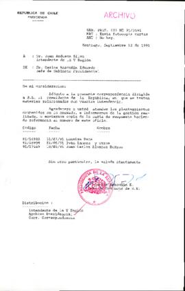 [Se remite correspondencia a Intendente V Región]