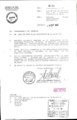 [Oficio Ord. N° 2721 de Subsecretario del Interior, solicita fondos de apadrinamiento]