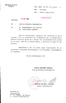 [Oficio Gab. Pres. Ord. N° 3618 de  Jefe de Gabinete Presidencial, remite copia de carta que se indica]