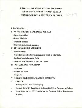 Visita al Paraguay del Excelentísimo Señor Don Patricio Aylwin Azócar Presidente de la República de Chile