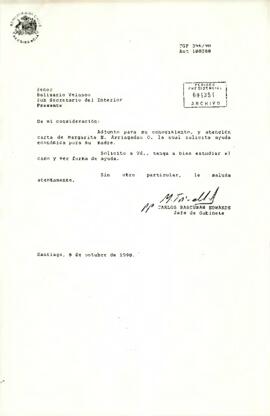 [Carta de Carlos Bascuñan dirigida al Sub Secretario del Interior, Belisario Velasco]