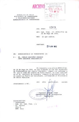 [Oficio Ord. N° 1303 de Subsecretario de Transportes (s), informa]