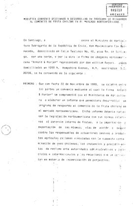 Modifica Convenio destinado a desarrollar un Programa de resguardo al Comercio de fruta chilena en el Mercado norteamericano