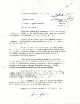 Carta del sr. Miguel Jordá, de la Parroquia de San Pedro de Melipilla, dirigida al Sr. Patricio Aylwin, Presidente de la República de Chile