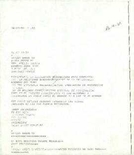 Fax del sr. Jorge Valenzuela, dirigida a la sra. Amelia Huerta con referencia a la Delegación Mozambicana
