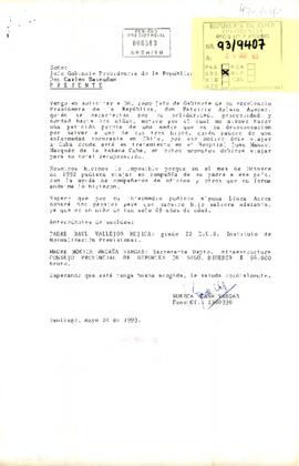 Carta de la sra. Mónica Magaña Vargas, dirigida al sr. Carlos Bascuñán Edwards, Jefe de Gabinete Presidencial