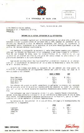 Carta desde C.A. Vitivinícola de Talca Ltda., de su Presidente, sr. Gabriel Sepúlveda Fernández, y su Gerente, sr. Leopoldo Bustamante López, dirigida a don Patricio Aylwin Azócar, Presidente de la República de Chile
