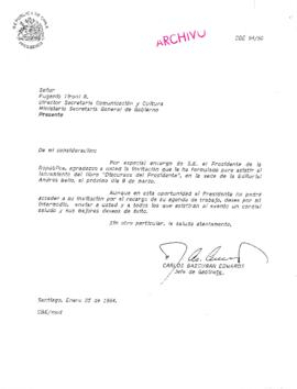 [Agradece y da excusas a invitación al lanzamiento del libro "Discursos del Presidente", en la sede de la Editorial Andrés Bello]