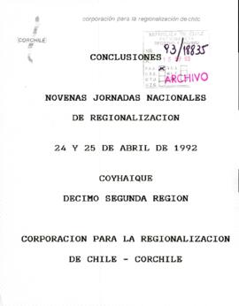 ["Conclusiones Novenas Jornadas Nacionales de Regionalización 24 y 25 abril 1992"]