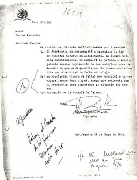 Fax desde la Cámara de Diputados, del Diputado sr. Rubén Gajardo Chacón, dirigido al sr. Carlos Bascuñán
