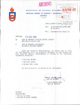 [Oficio Ord. N° 118/27/1 de Jefe de Gabinete Director General de Deportes y Recreación, informa]